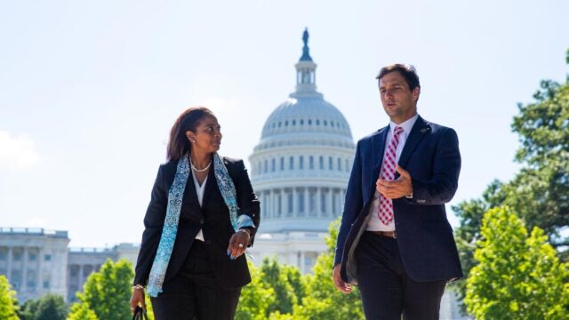 McCourt School students in conversation in front of the United States capitol building